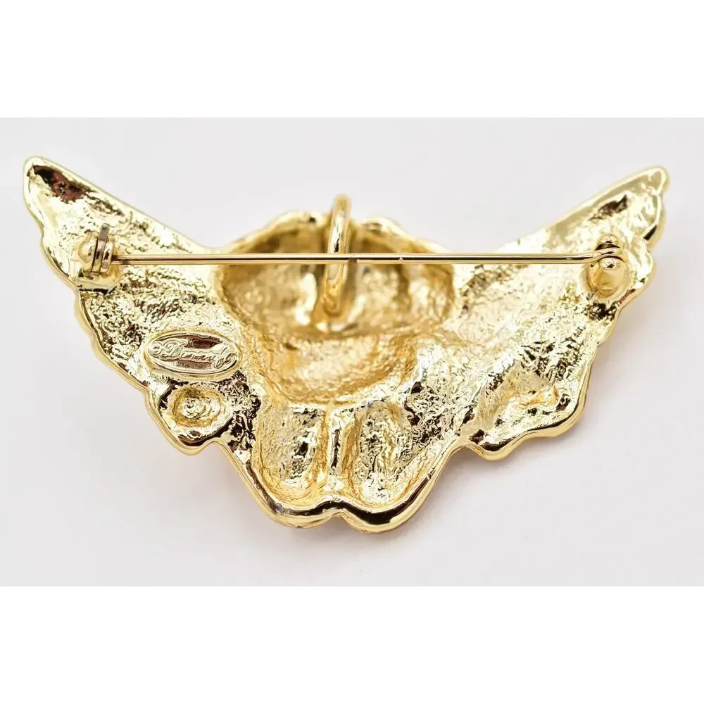 Danecraft Vintage Brushed Gold Cherub Angel Brooch Pendant Signed NOS 1980s A25